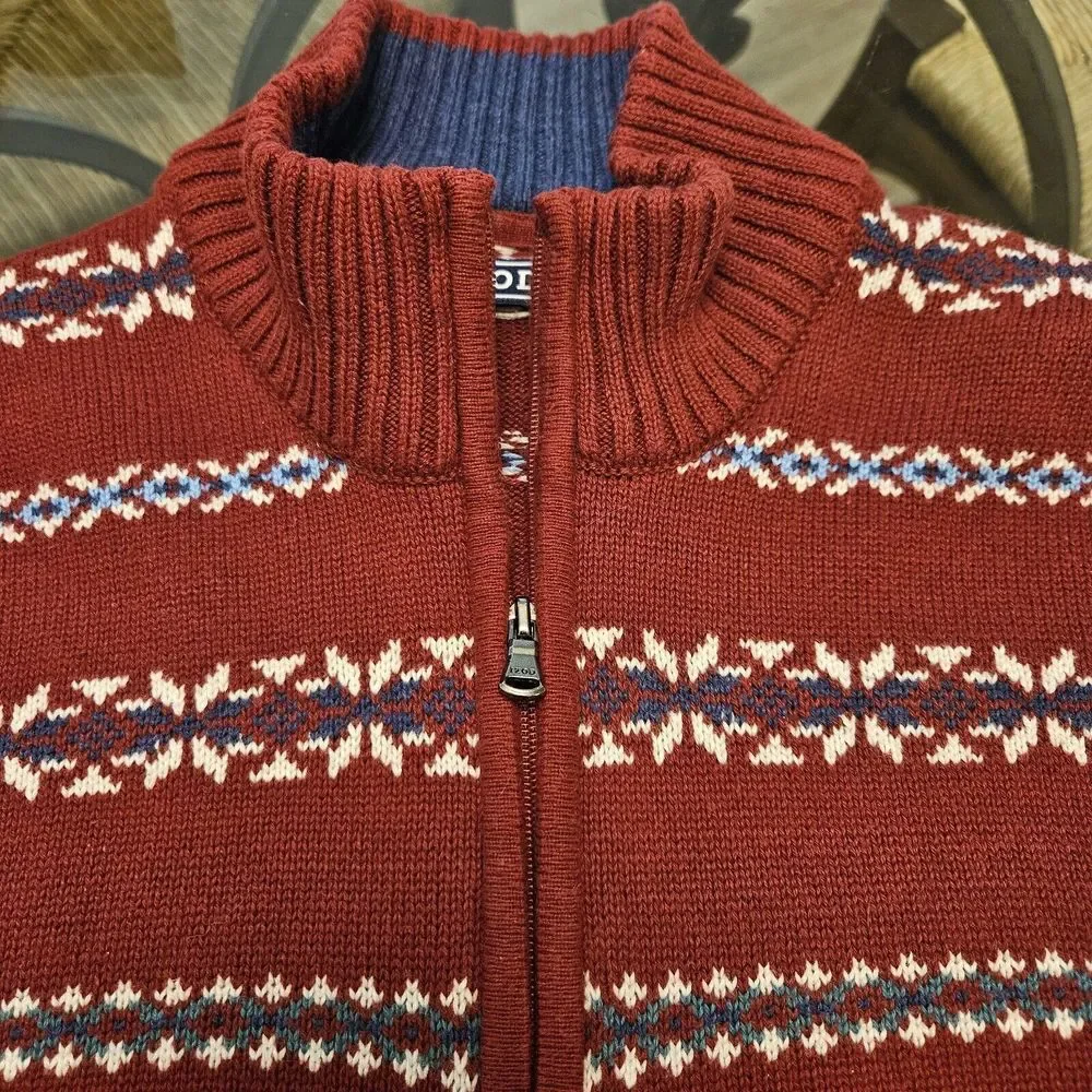 IZOD Ski Sweater Mens Large Heavy Quarter Zip Vintage Fair Isle Pullover‎
